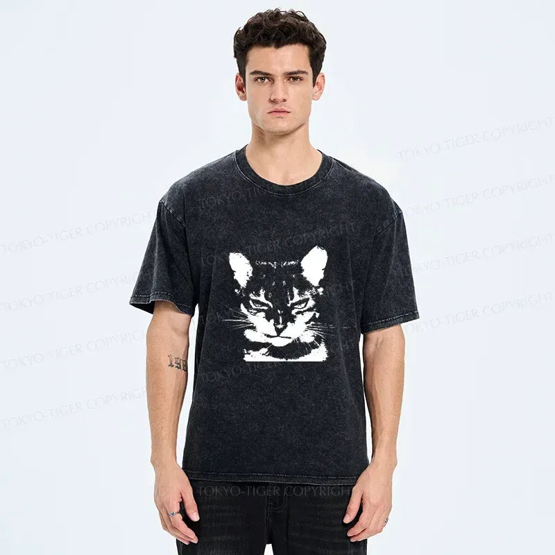 Japanese Smirking Cat Washed T-Shirt