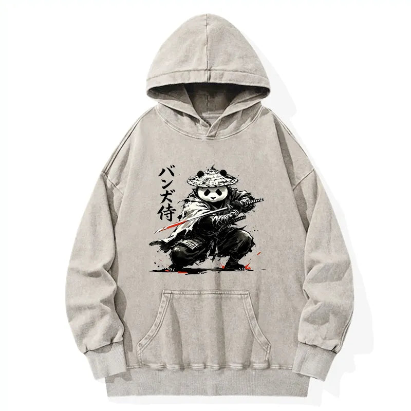 Kyoto-Lion Panda Samurai Warrior Washed Hoodie