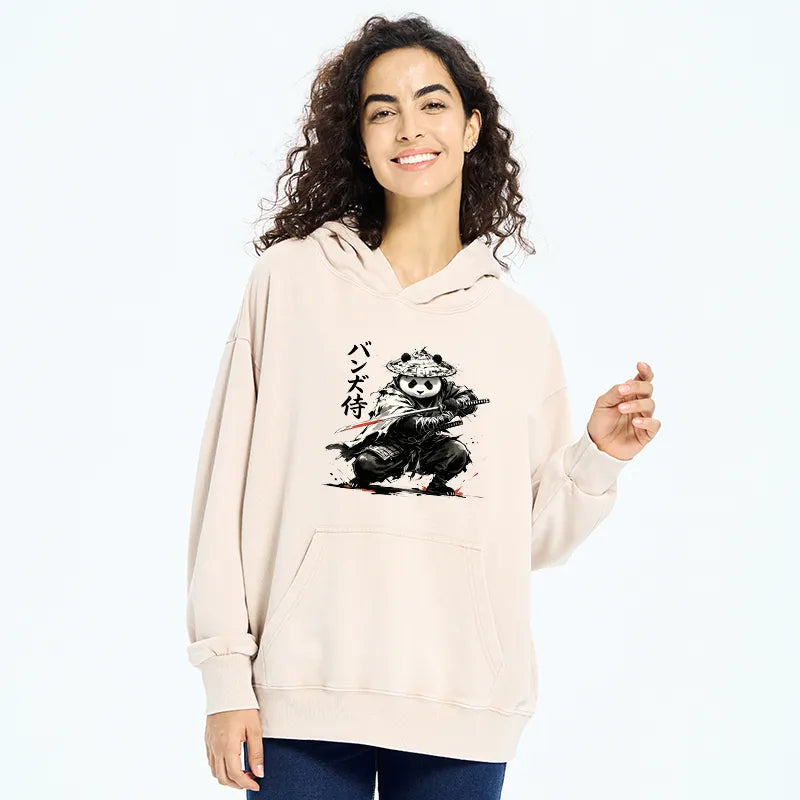 Kyoto-Lion Panda Samurai Warrior Washed Hoodie