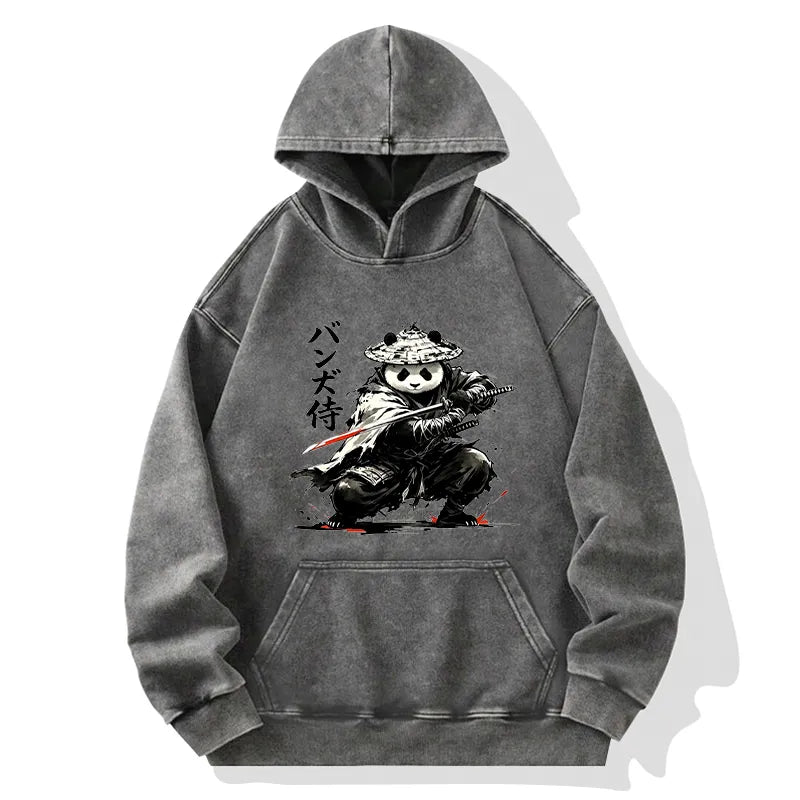 Kyoto-Lion Panda Samurai Warrior Washed Hoodie