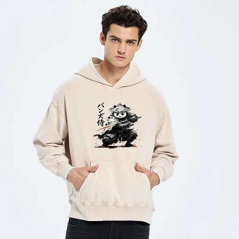 Kyoto-Lion Panda Samurai Warrior Washed Hoodie