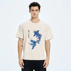 Kyoto-Lion Lucky Blue Koi Fish Art Washed T-Shirt