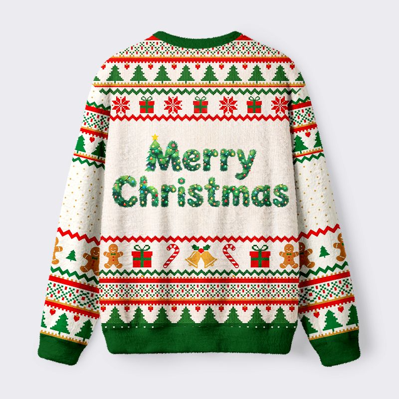 Kyoto-Lion Cute Black Cat Christmas Tree Fuzzy Christmas Ugly Sweatshirt