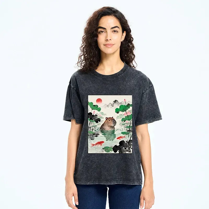 capybara washed t-shirt for daily wear