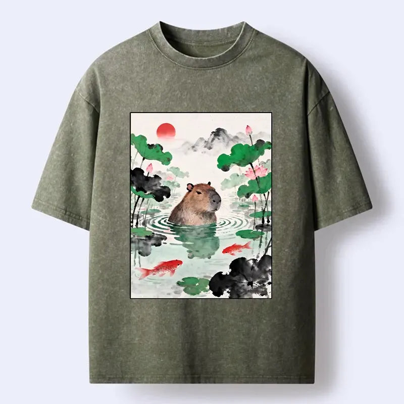 capybara washed t-shirt for daily wear
