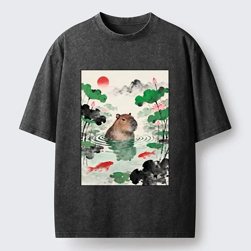 Kyoto-Lion Chill Capybara In Water Washed T-Shirt