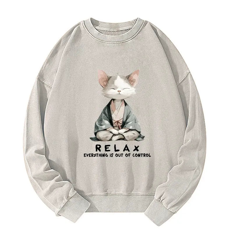 Washed Cat Sweatshirt for Relaxation