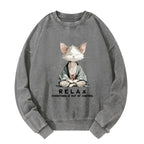 Washed Cat Sweatshirt for Relaxation
