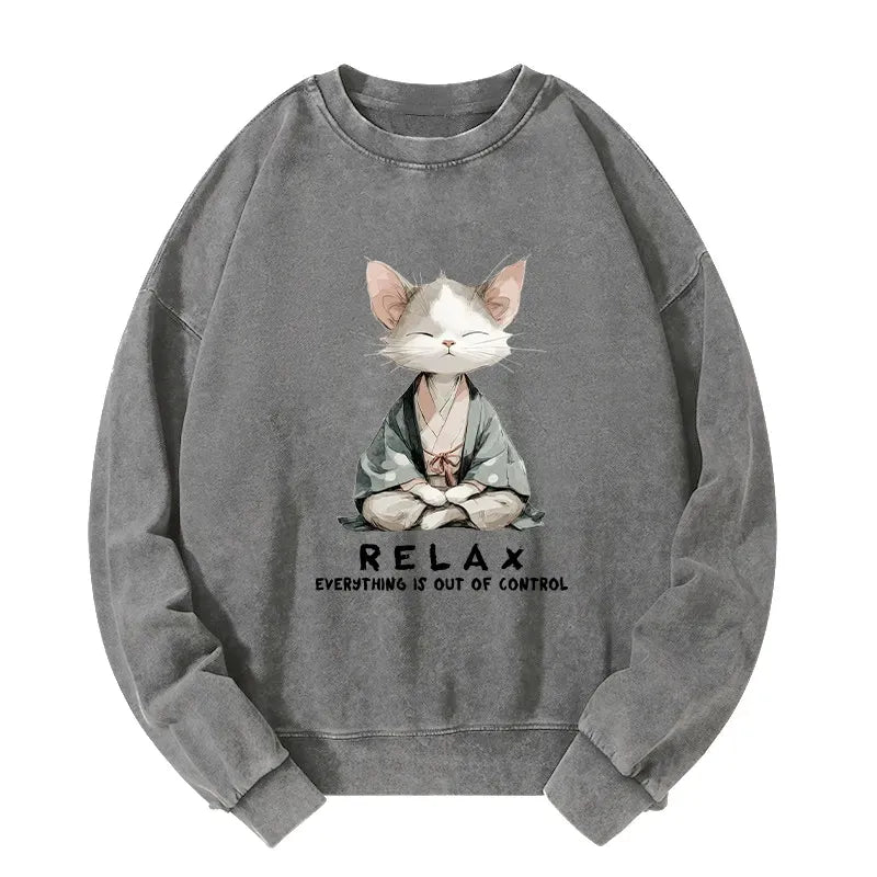 Washed Cat Sweatshirt for Relaxation