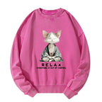 Washed Cat Sweatshirt for Relaxation