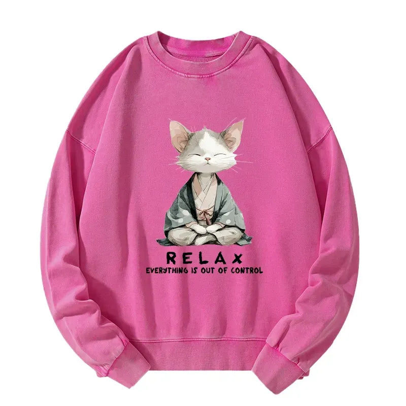 Washed Cat Sweatshirt for Relaxation