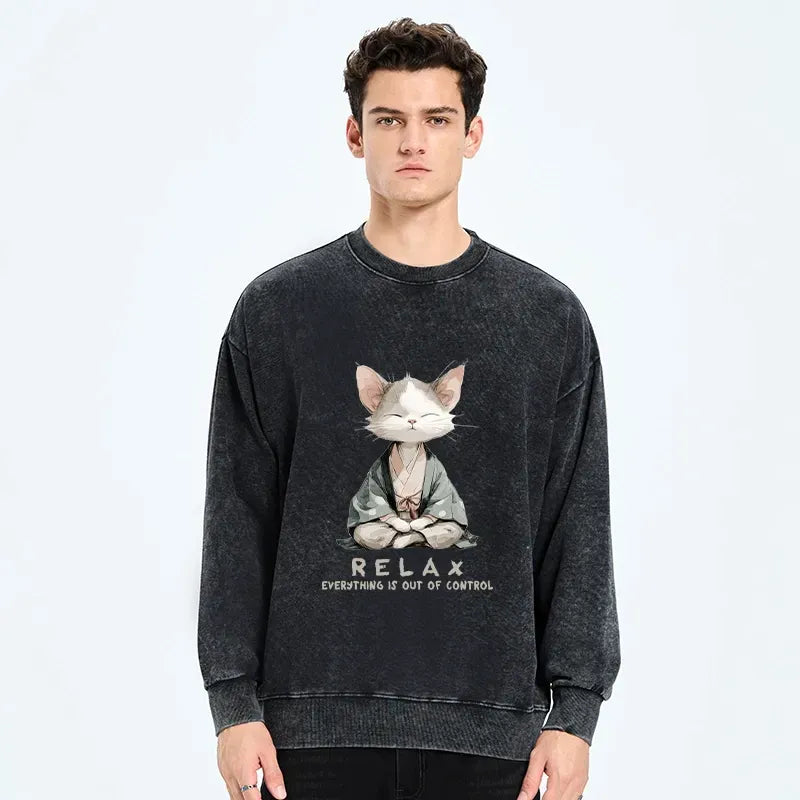 Kyoto-Lion Zen Cat Relaxation£¬Everything's Out Of Control Washed Sweatshirt