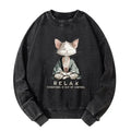 Japanese Zen Cat Sweatshirt for Daily Wear