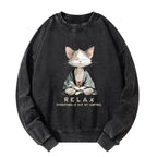 Japanese Zen Cat Sweatshirt for Daily Wear