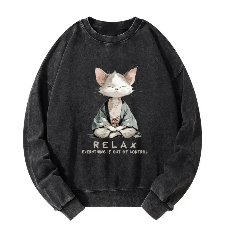 Japanese Zen Cat Sweatshirt for Daily Wear