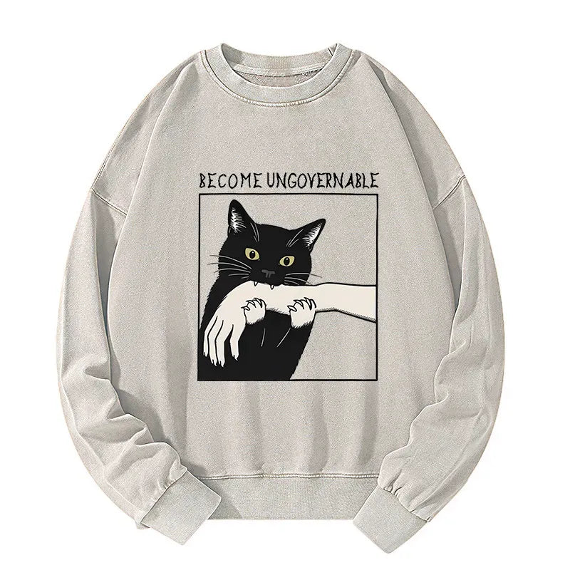 Black Cat Biting Sweatshirt Trendy