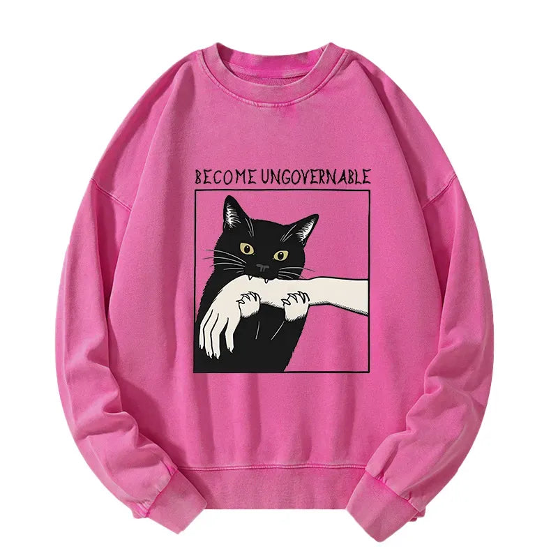 Black Cat Biting Sweatshirt Trendy