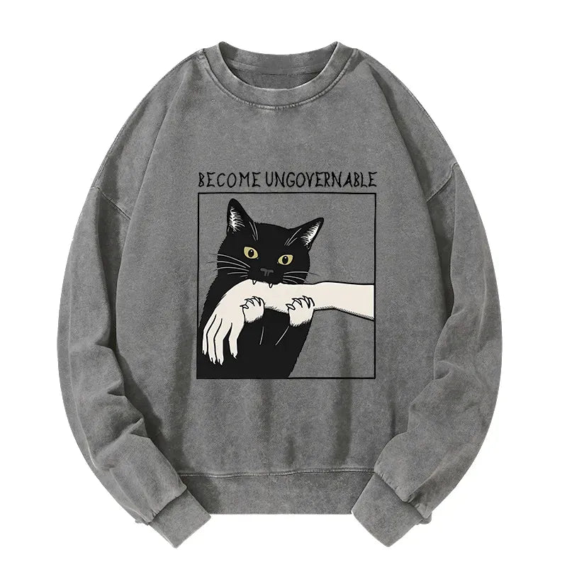 Japanese Black Cat Washed Sweatshirt