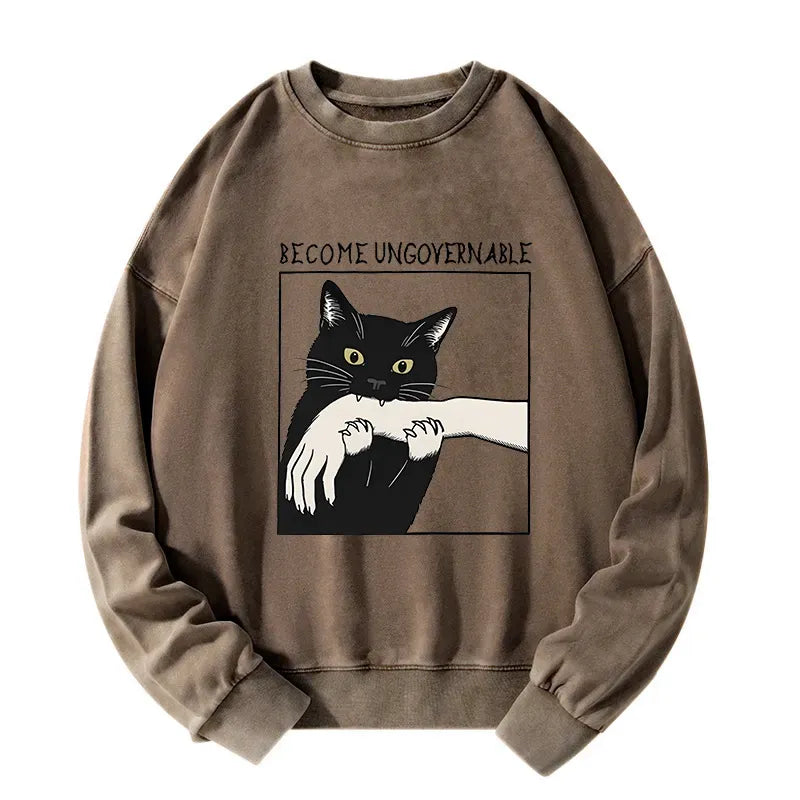 Japanese Black Cat Washed Sweatshirt
