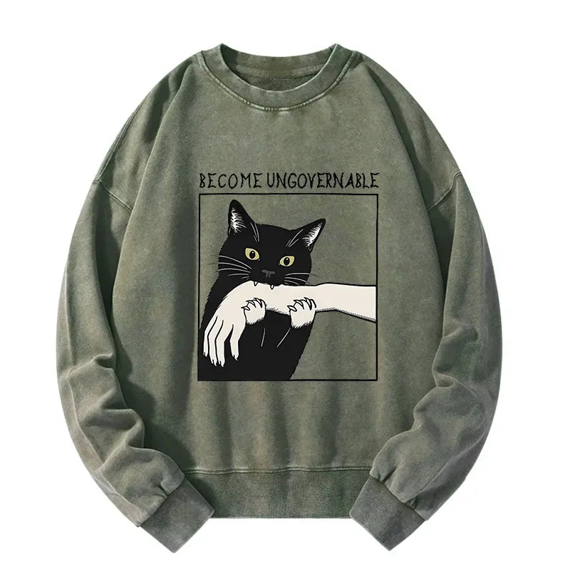 Japanese Black Cat Washed Sweatshirt