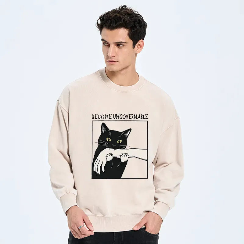 Japanese Black Cat Washed Sweatshirt