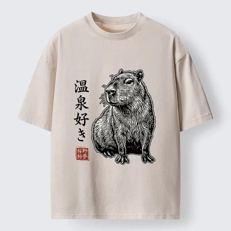 Kyoto-Lion Hot Spring Enthusiasts Washed T-Shirt