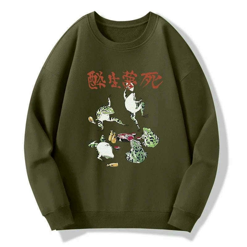 Japanese Kanji Frog Sweatshirt for Daily Wear