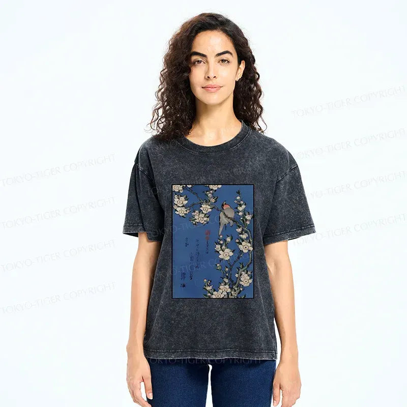 Kyoto-Lion Japanese Bird And Wood Painting Washed T-Shirt