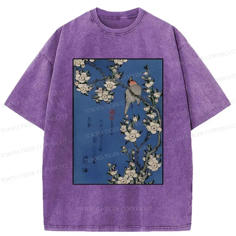 Kyoto-Lion Japanese Bird And Wood Painting Washed T-Shirt