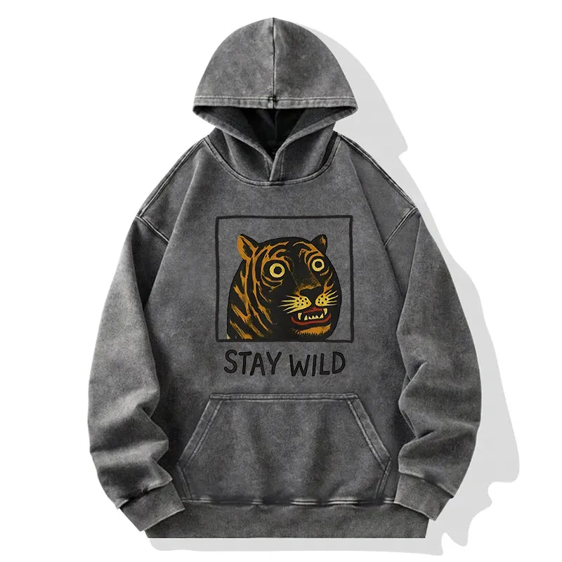 Cute Tiger Washed Hoodie for Daily Wear
