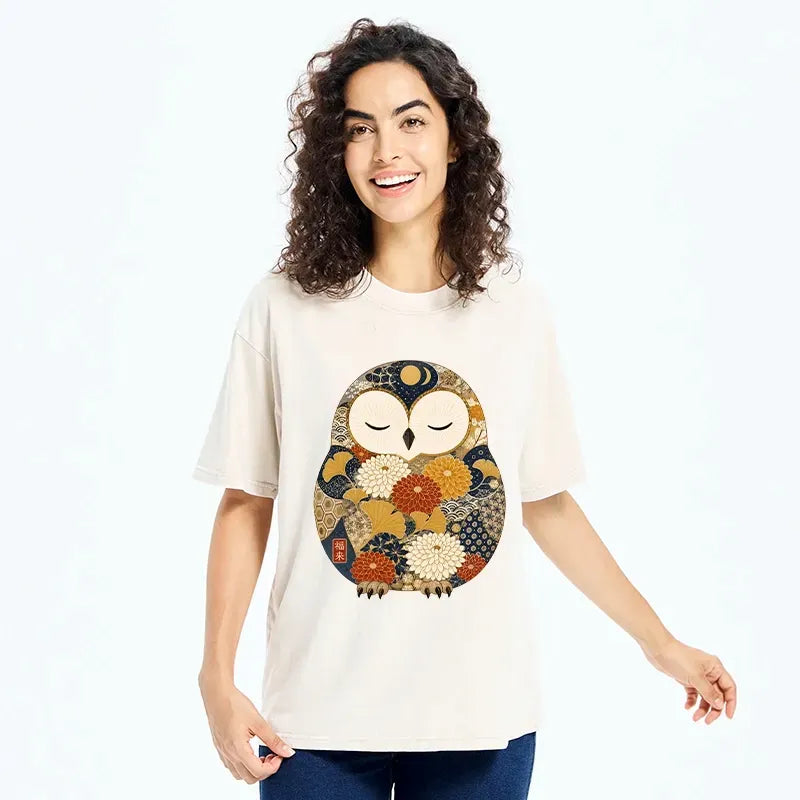 Peaceful Owl Washed T-Shirt for Everyday Wear