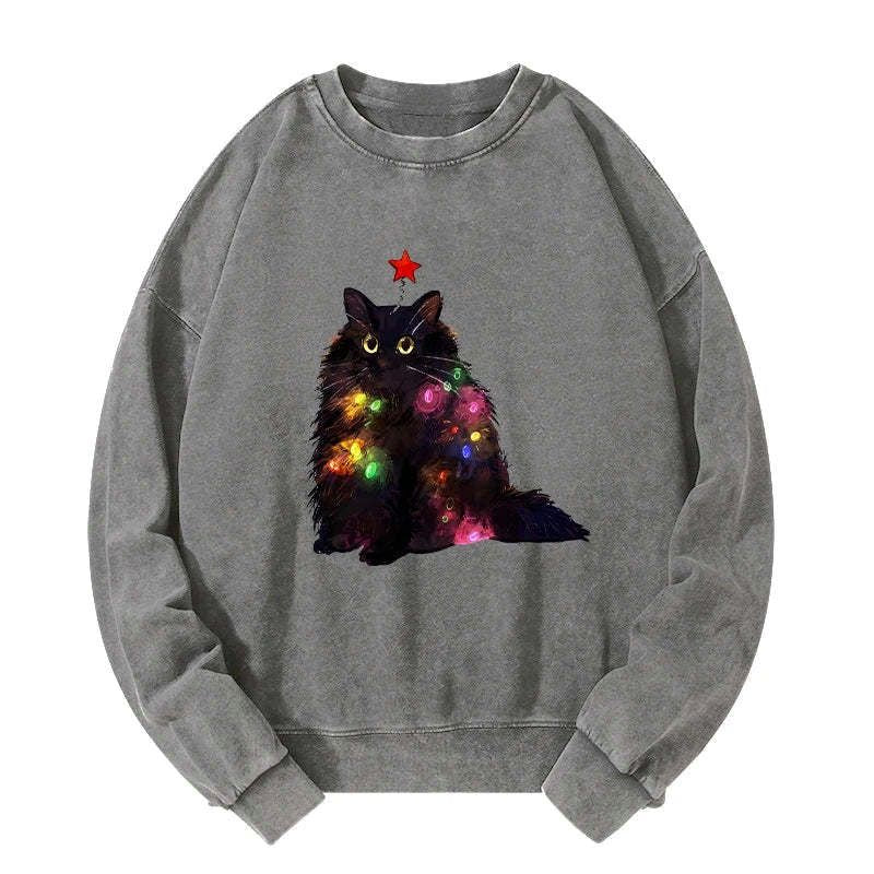 Washed Cat Sweatshirt for Holiday Sale