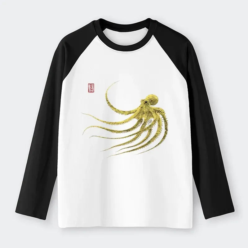 Japanese octopus raglan long sleeve t-shirt
