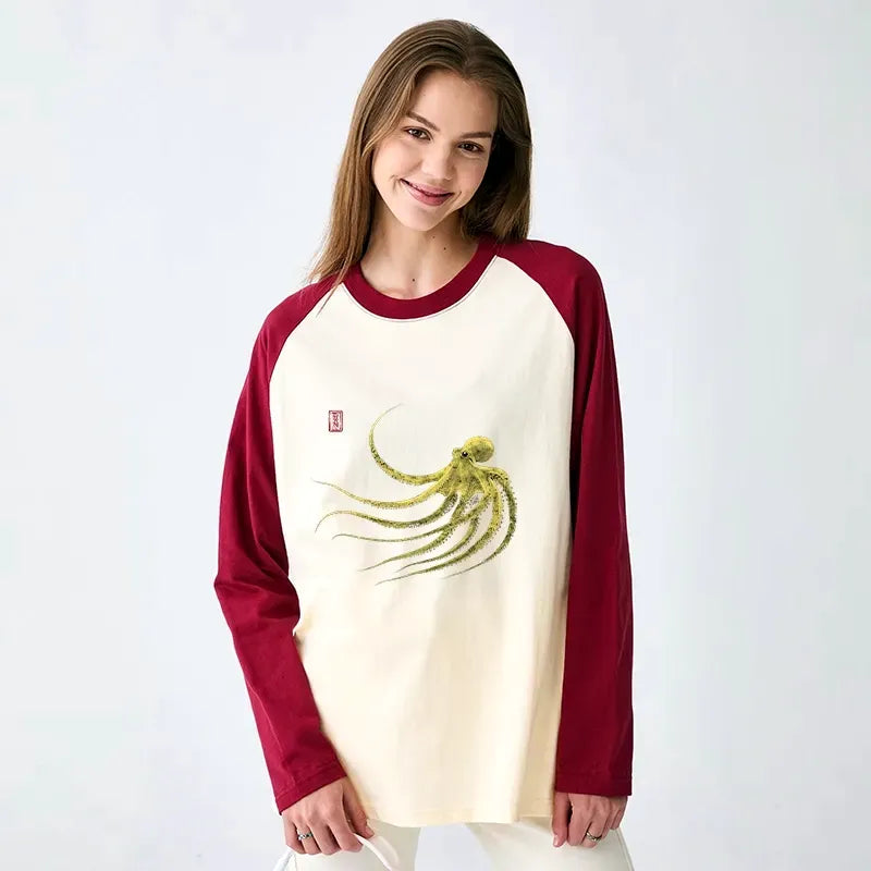 Vintage Japanese ukiyo-e octopus long sleeve shirt