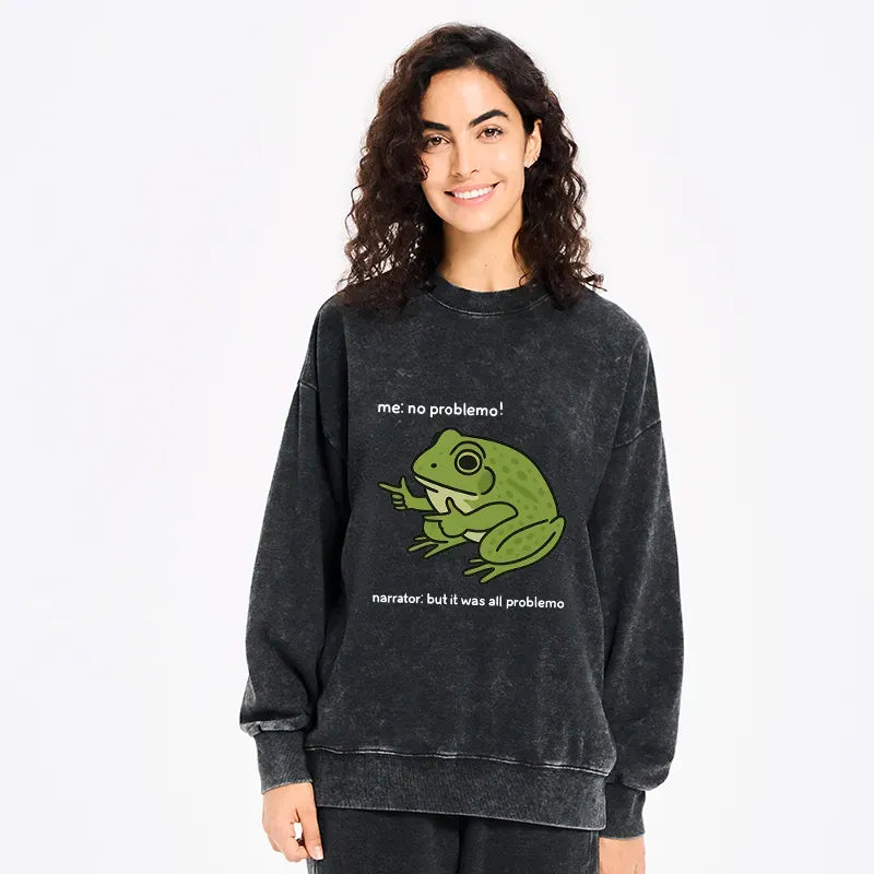 Kyoto-Lion Stupid Frog Meme Washed Sweatshirt