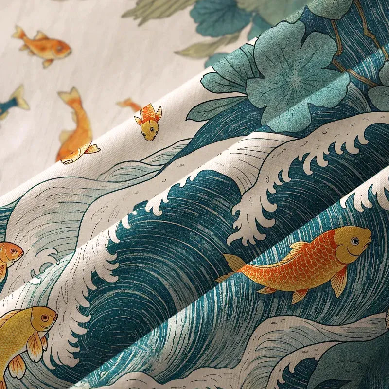 Kyoto-Lion Koi Meets Ocean Waves Button-up Shirt
