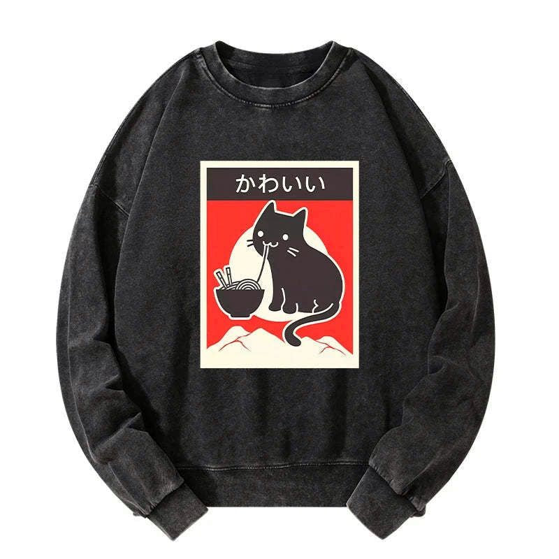 japanese streetwear cat sweatshirt on sale