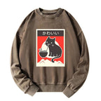 Kyoto-Lion 'Kawaii' Vintage Style Japenese Ramen Cat Washed Sweatshirt