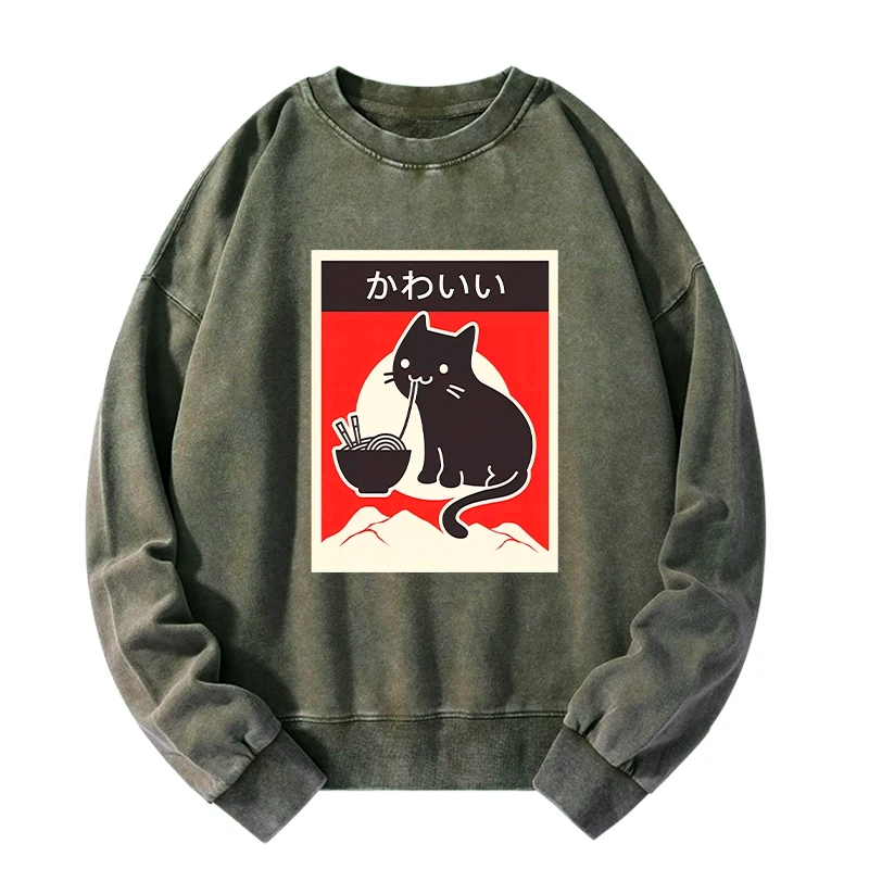 vintage japanese ramen cat sweatshirt for gift