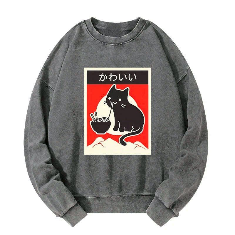 vintage japanese ramen cat sweatshirt for gift