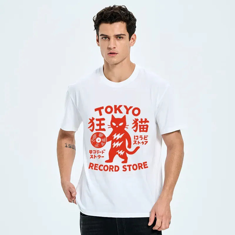Classic Japanese DJ Cat T-Shirt on Sale