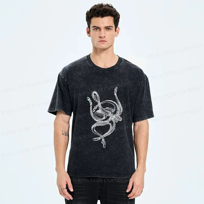 Kyoto-Lion Octopus Dancing Ballet Washed T-Shirt
