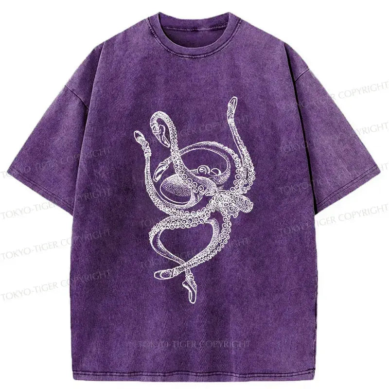 Japanese Dancing Octopus Washed T-Shirt