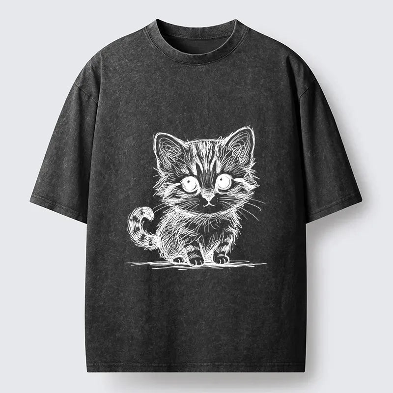 Japanese Black Cat Washed T-Shirt