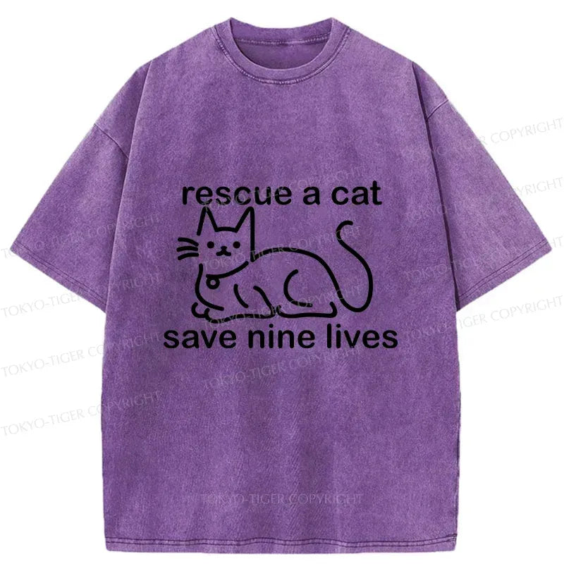 Kyoto-Lion Nine Cats Funny Washed T-Shirt