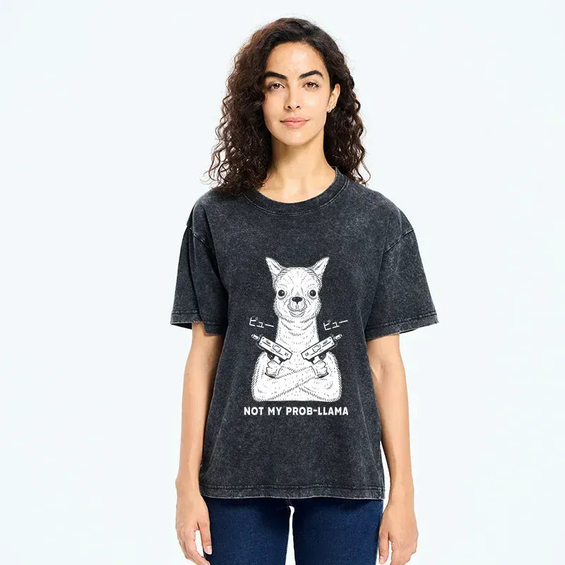 funny alpaca washed t-shirt gift idea