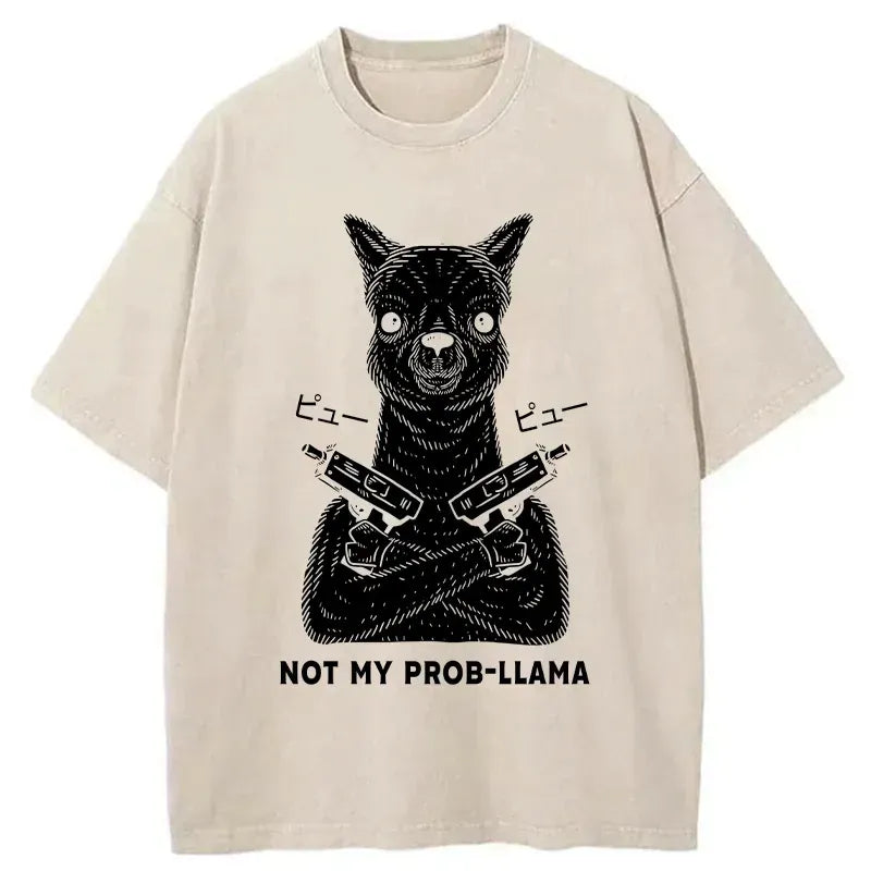 Kyoto-Lion funny Alpaca Washed T-Shirt