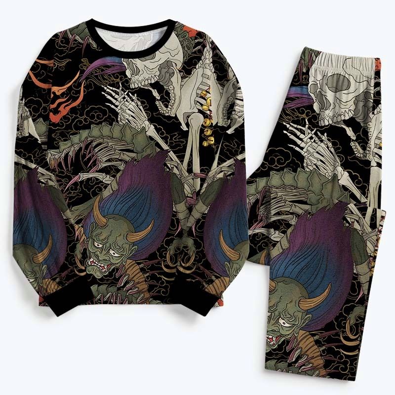 Kyoto-Lion Japanese Yokai And Skeletons Family Pajama Sets