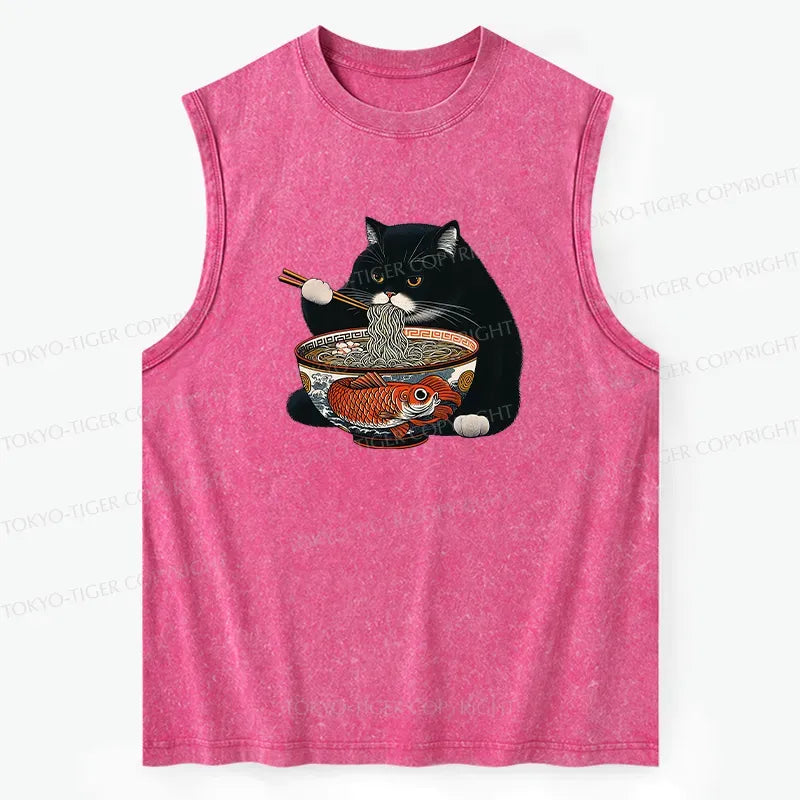 Kyoto-Lion Fat Cat Eating Ramen Washed Tank
