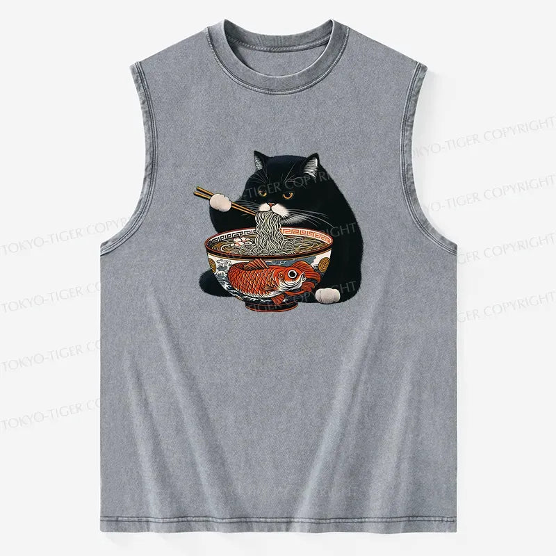 Kyoto-Lion Fat Cat Eating Ramen Washed Tank